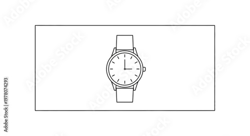 Minimalist Line Art Watch Icon: Classic Analog Timepiece with Leather Strap
