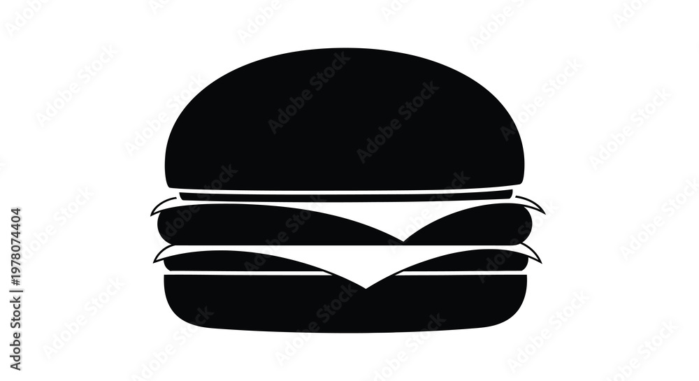 Fototapeta premium A simple black and white illustration depicts a classic cheeseburger with stacked patties high quality professional