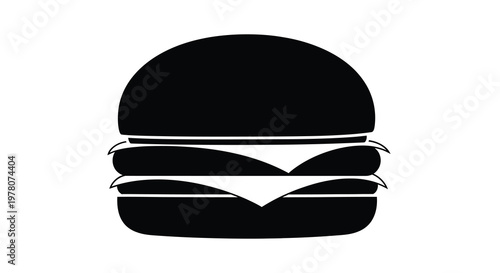 A simple black and white illustration depicts a classic cheeseburger with stacked patties high quality professional