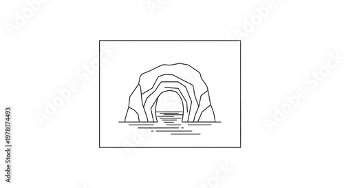 Minimalist Line Art: Cave Entrance with Water Archway