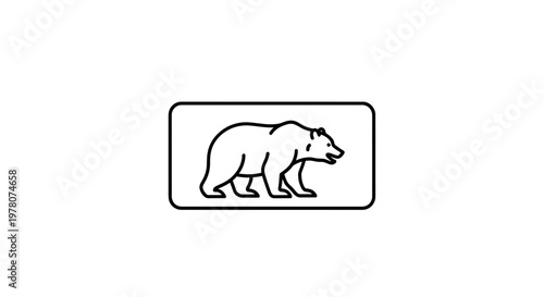 Minimalist Line Art Icon of a California Grizzly Bear Silhouette in a Rectangle