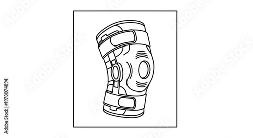 Knee Brace with Hinges and Straps - Medical Support and Rehabilitation Line Art