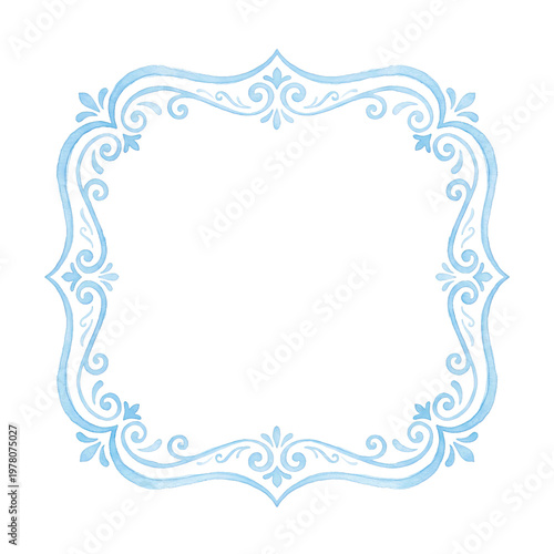 Light blue watercolor ornate frame element