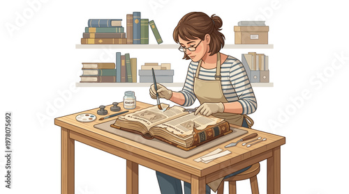 Woman working on bookbinding project.