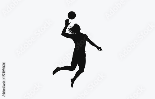 A silhouette of a triumphant hiker standing on top of a mountain peak with a raised walking pole