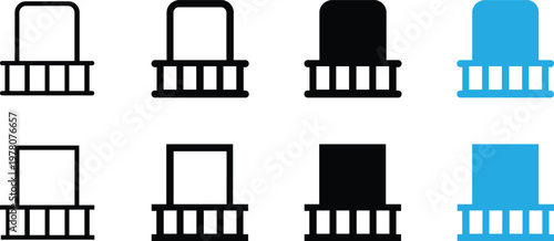 Set of balcony icons, apartment terrace and building exterior elements, vector illustration