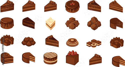 Chocolate Dessert Vector Set Collection with Cake Pastry Sweets Icons