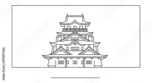 Japanese Castle Outline Drawing - Traditional Architecture Icon