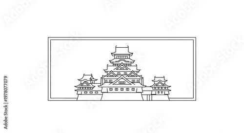 Japanese Castle Outline Drawing - Traditional Architecture Landmark