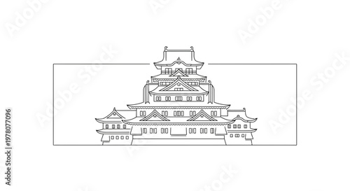 Japanese Castle Outline Drawing - Traditional Architecture