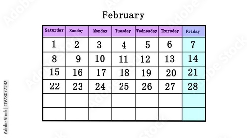 Animated February Calendar Marking the 24th with Blue Circle