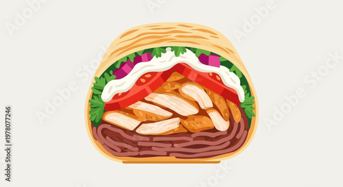 Freshly Wrapped Gyro Sandwich with Chicken and Beef on Light Background