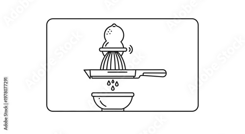 Fresh Lemon Juice Squeezed into Bowl with Citrus Juicer - Line Art Icon