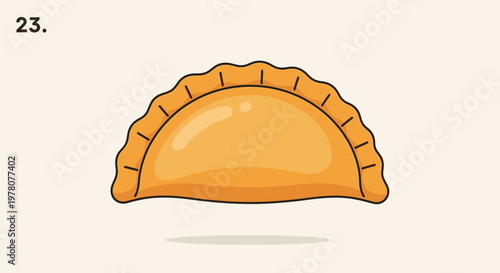 Golden Empanada Illustration with Wavy Edges on Light Background