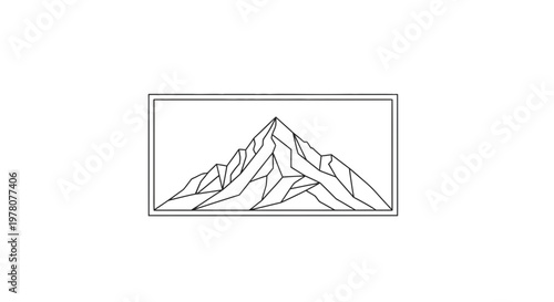 Geometric Mountain Peak Line Art Illustration in Rectangle Frame