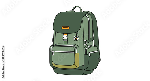 Green Backpack Illustration: Travel, School, Outdoor Adventure