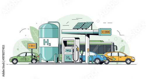 Green Energy Hydrogen Fueling Station with Cars and Bus