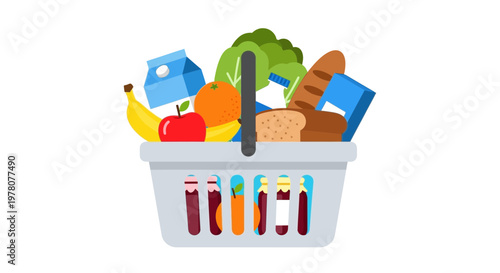 Grocery Shopping Basket Full of Fresh Food and Drinks - Healthy Lifestyle
