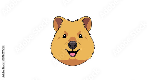 Happy Quokka Face Illustration, Smiling Marsupial Animal, White Background