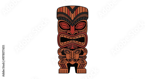 Hawaiian Tiki Statue Isolated White Background - Polynesian Culture Symbol