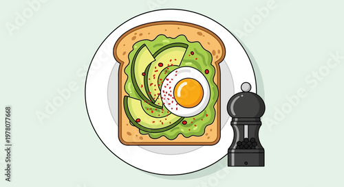 Healthy Avocado Toast with Fried Egg and Pepper Mill