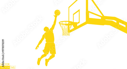 Basketball Player Dunking Silhouette Yellow