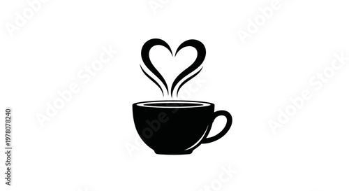 Black coffee cup with heart-shaped steam, symbolizing love for coffee