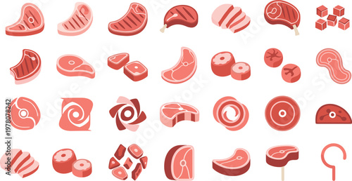 Meat Cuts Vector Set Collection with Beef Steak Pork and Butcher Icons