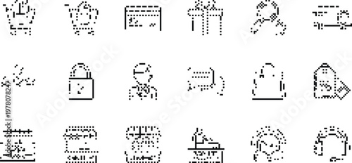 gradient background halftone pixeleted bitmap dither vector icons UI app website isolated on white