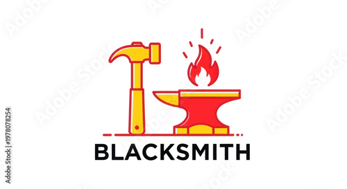 Blacksmith Hammer Anvil Fire Icon - Metalworking Craftsmanship Symbol