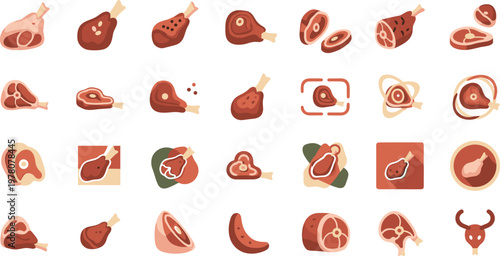 Meat Vector Set Collection with Beef Pork Cuts Steak and Butcher Icons