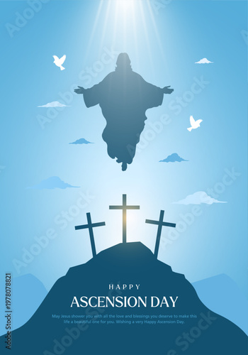 Ascension Day design with Jesus Christ in the sky vector illustration. Creative illustration of the ascension of Jesus Christ.