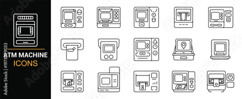Finance and banking machine icons for digital systems