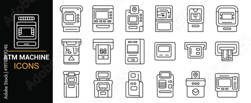 ATM machine icons collection for banking and finance design