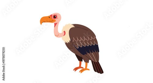 A simple and stylized cartoon illustration of a vulture standing and looking to the side isolated on a white background.