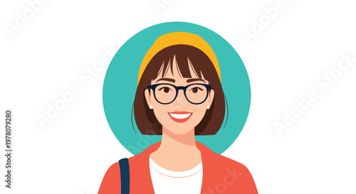 A stylish and friendly avatar of a smiling young woman with glasses a yellow beanie and short brown hair in a circular frame.