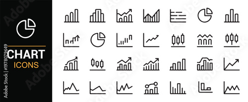 Financial graphs and statistics icon set for reports