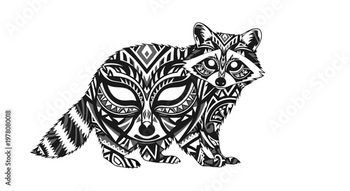 Black and white racoon drawing.