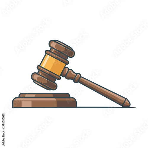 Gavel resting on a wooden sound block represents the legal authority of a courtroom judge.