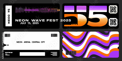 Neon wave fest 2025 event tickets with vibrant abstract designs