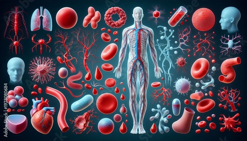 The human blood system, blood vessels, and blood components