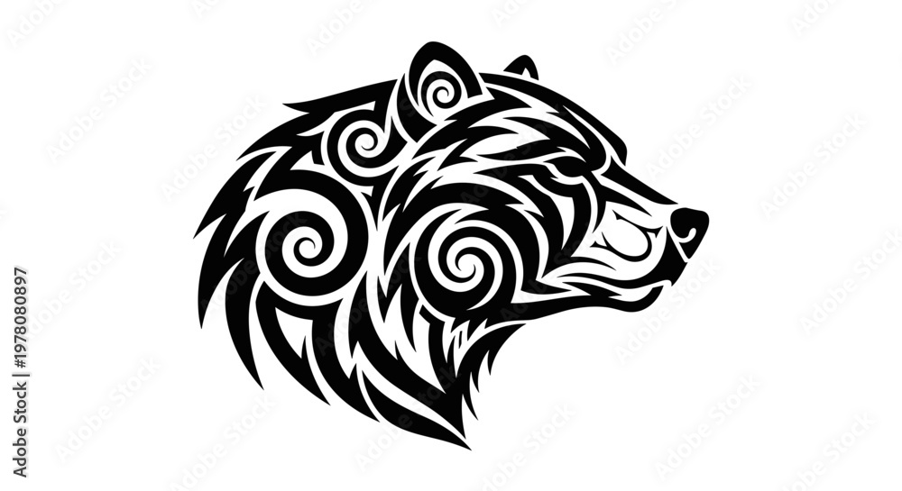 Fototapeta premium Black bear tribal art head.