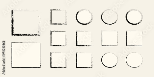 Collection of distressed rectangular and oval frame shapes on a beige background