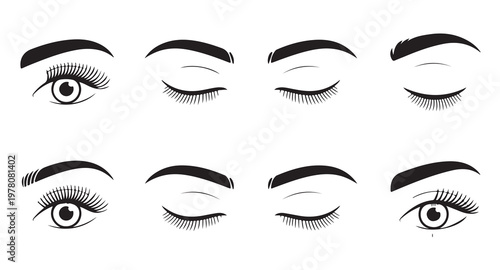 Set of human eyes with closed and open eyelids vector illustration good for fashion.