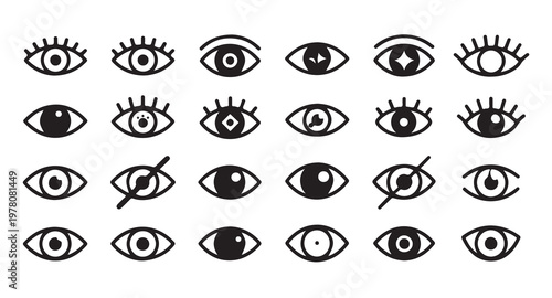 Set of eye icons representing different states of vision and privacy for interface.