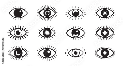 Set of evil eye protection amulets, mystical and esoteric symbols, flat vector illustration.