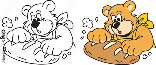 Cute Bear Baker Kneading Bread Dough Cartoon Illustration
