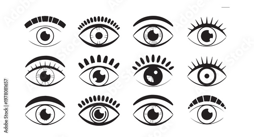 Set of twelve evil eye protection amulets, mystical and esoteric symbols, flat vector.