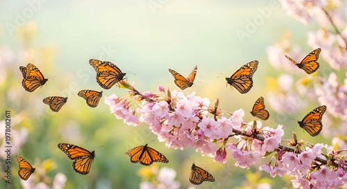Monarch Butterflies on Cherry Blossoms