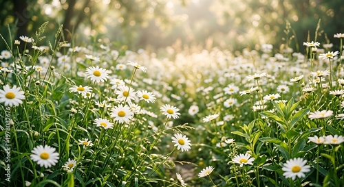 Field of Wild Daisies at Sunrise